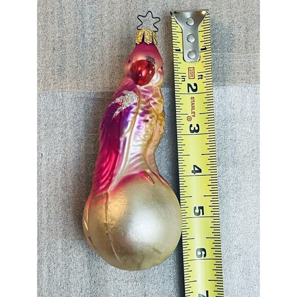 Vintage German Blown Glass Pink Parrot Bird on Ball Ornament ~5.5" - Picture 10 of 10